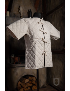 Gambeson medievale imbottito a maniche corte, bianco...