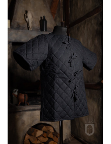 Gambeson medievale imbottito a maniche corte, nero