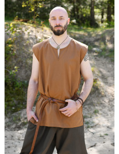 Tunica medieval senza maniche modello Clement, marrone