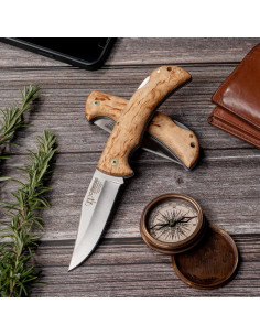Coltello da caccia con manico in betulla riccia, lama 9,5...