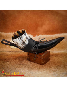 Corno potabile vichingo con bandoliera in pelle nera (250... 2