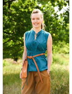 Blusa medieval modello Levke in cotone, colore blu