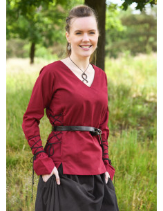 Blusa medieval modello Aila in cotone, colore rosso 2