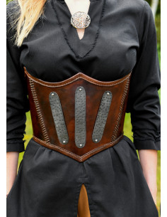 Corsetto medievale in pelle decorata, colore marrone