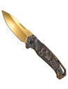Terzo coltello tattico design 3D teschio oro (20,3 cm.)