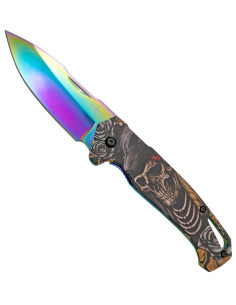 Terzo coltello tattico disegno teschio arcobaleno 3D...
