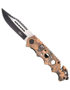 Terzo coltello tattico con disegno teschio, colore legno...