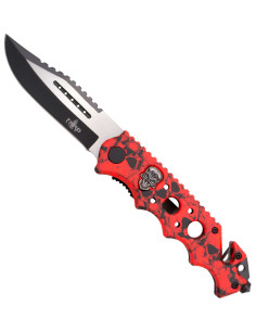 Terzo coltello tattico con disegno teschio, colore rosso...