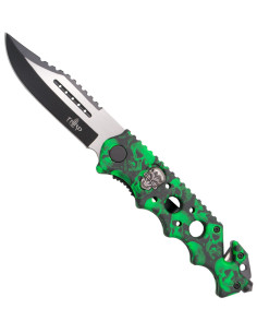 Terzo coltello tattico con disegno teschio, colore verde...
