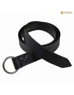Cintura medievale in pelle nera con anello