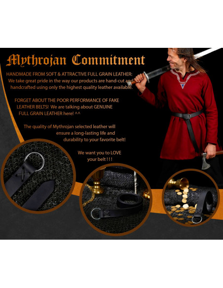 Cintura medievale in pelle nera con...