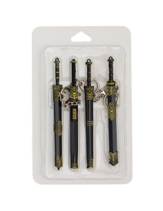 Set di 4 piccoli portachiavi con spada medievale con fodero