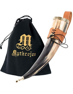 Corno potabile vichingo con bandoliera marrone (400 ml.)
