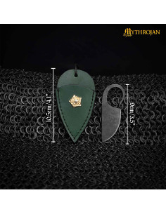 Coltello celtico forgiato a mano con fodero in pelle verde 2