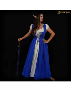 Vestito medieval celtico lungo color blu-naturale 2