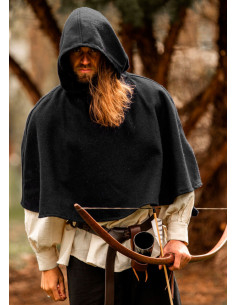 Gugel medieval di lana modello Paul, nero