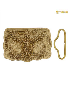 Fibbia vichinga in ottone per cinture design Corvo di Odino