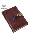 Diario medieval in pelle stampata blu, colore marrone