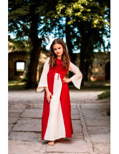 Vestito medieval bicolore per ragazze, rosso naturale