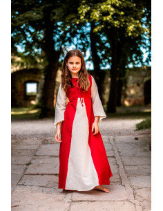 Vestito medieval bicolore per ragazze, rosso naturale 2