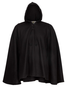 Cappa medievale in lana modello Raven, colore nero