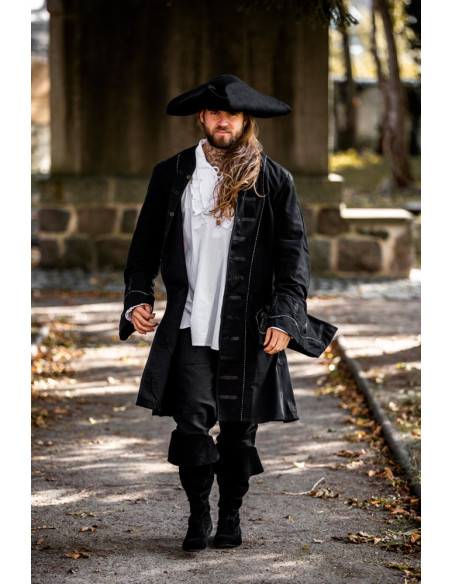 Tricorno da pirata Hugo in lana, nero