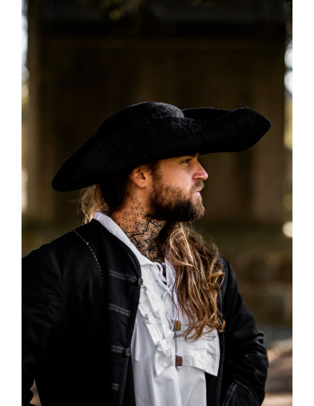 Tricorno da pirata Hugo in lana, nero