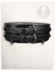 Cintura medieval doppia in pelle Modello Luthor, colore nero