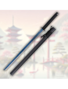 Katana decorativa lama in acciaio finitura titanio blu