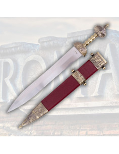Spada romana Gladius fodero nero decorato, finitura bronzo