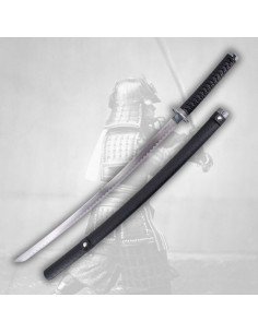 Katana decorativa con fodero nero, con supporto