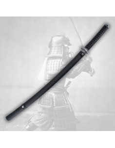 Katana decorativa con fodero nero, con supporto 2