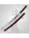 Katana decorativa con fodero rosso, con supporto
