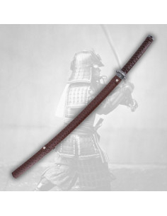 Katana decorativa con fodero rosso, con supporto 2