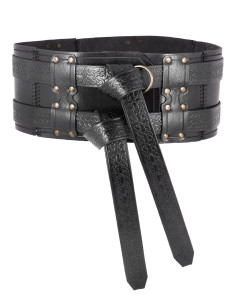Cintura medieval doppia in cuoio modello Balor, colore nero