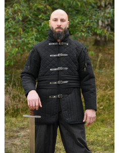Gambesone medieval con maniche rimovibili, colore nero