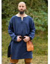 Tunica lunga vichinga in lino, colore blu scuro