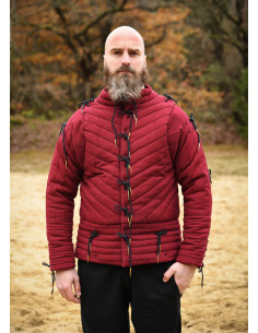 Gambesone medieval in cotone imbottito, colore rosso