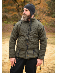 Gambesone medieval in cotone imbottito, colore verde oliva