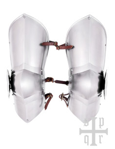 Proteggitori medievali in acciaio per ginocchio e coscia...