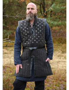 Gambesón medieval senza maniche decorato, colore nero