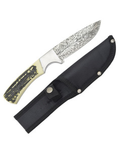 Coltello avventura, manico in corno e fodero per cintura