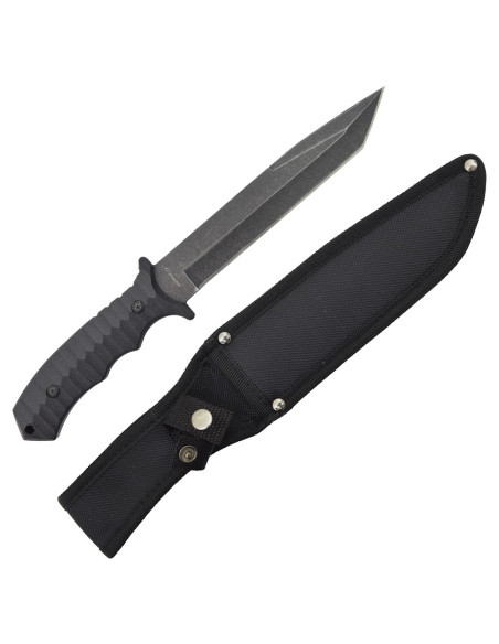 Coltello da caccia con lama nera e fodero
