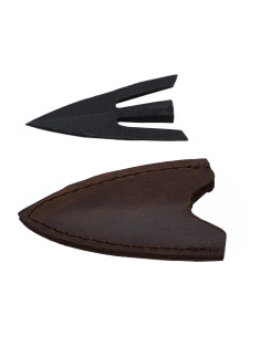 Punta di freccia medievale, coda di rondine, con fodero