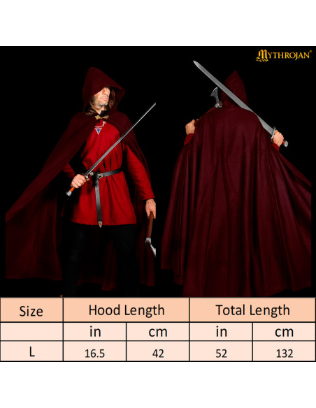 Cappa medieval in lana con cappuccio...