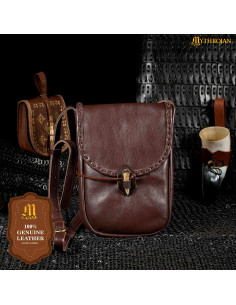 Borsa a tracolla medievale in pelle, colore marrone 2