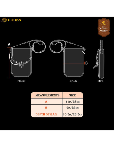 Borsa a tracolla medievale in pelle,...