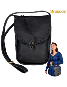 Borsa a tracolla medievale in pelle, colore nero