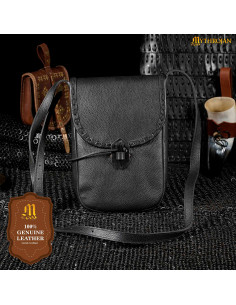 Borsa a tracolla medievale in pelle, colore nero 2