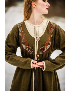 Cappotto vichingo da donna modello Birka Skadi, verde oliva